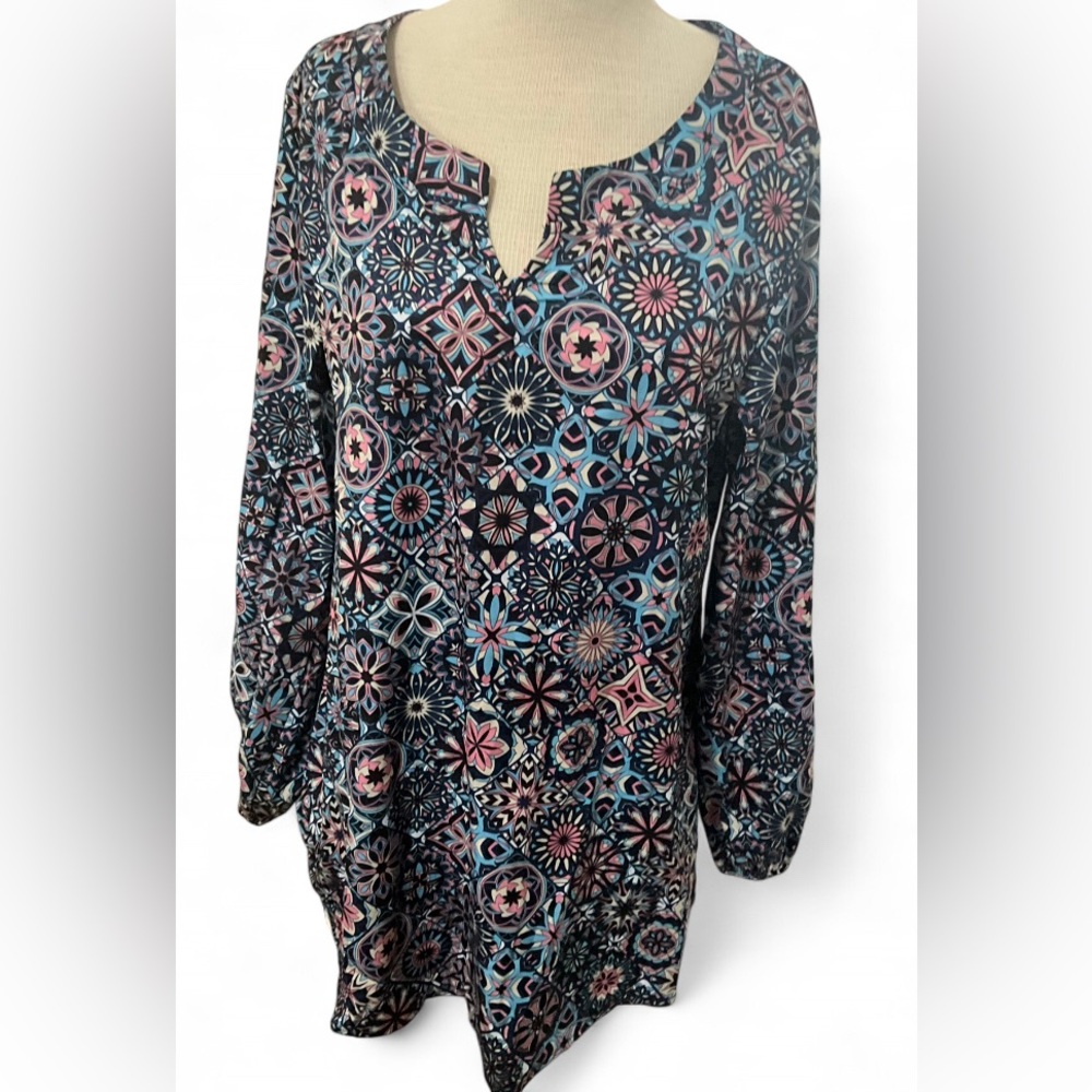 Emery Rose Multicolor Printed Blouse Women's XL Long Sleeve Lightweight Top